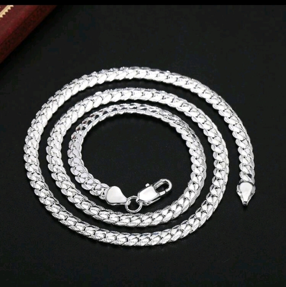 SILVER PLATED STERLING SILVER FLAT SNAKE CHAIN NECKLACE 18"
